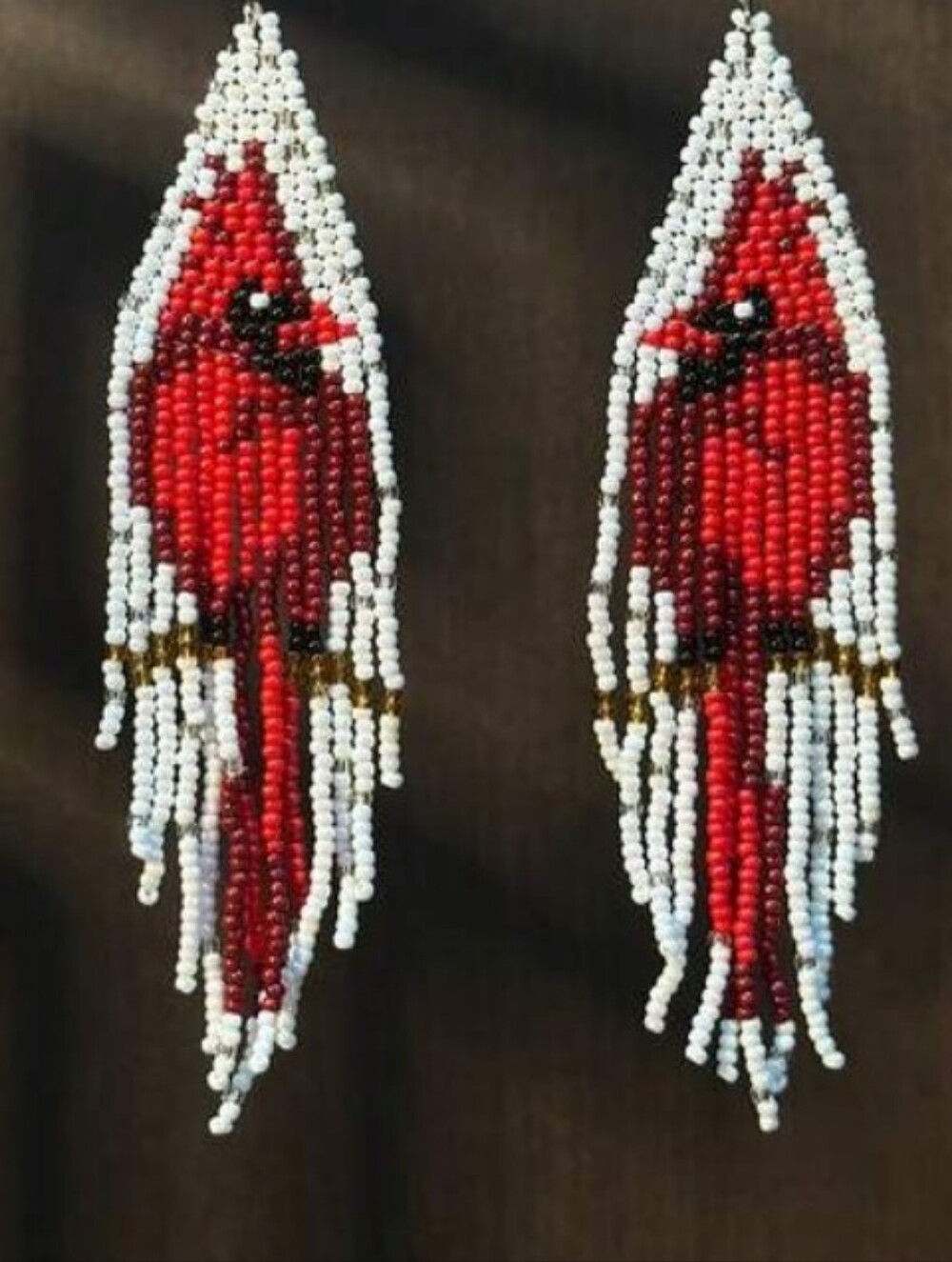 Handmade Red Cardinal Beaded Earrings - Picture 2 of 5